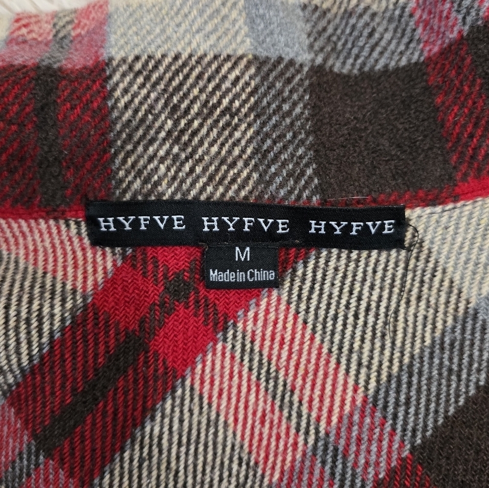 Hyfve Red and Brown Plaid Button Up Shacket Jacket Size Medium - Picture 3 of 8